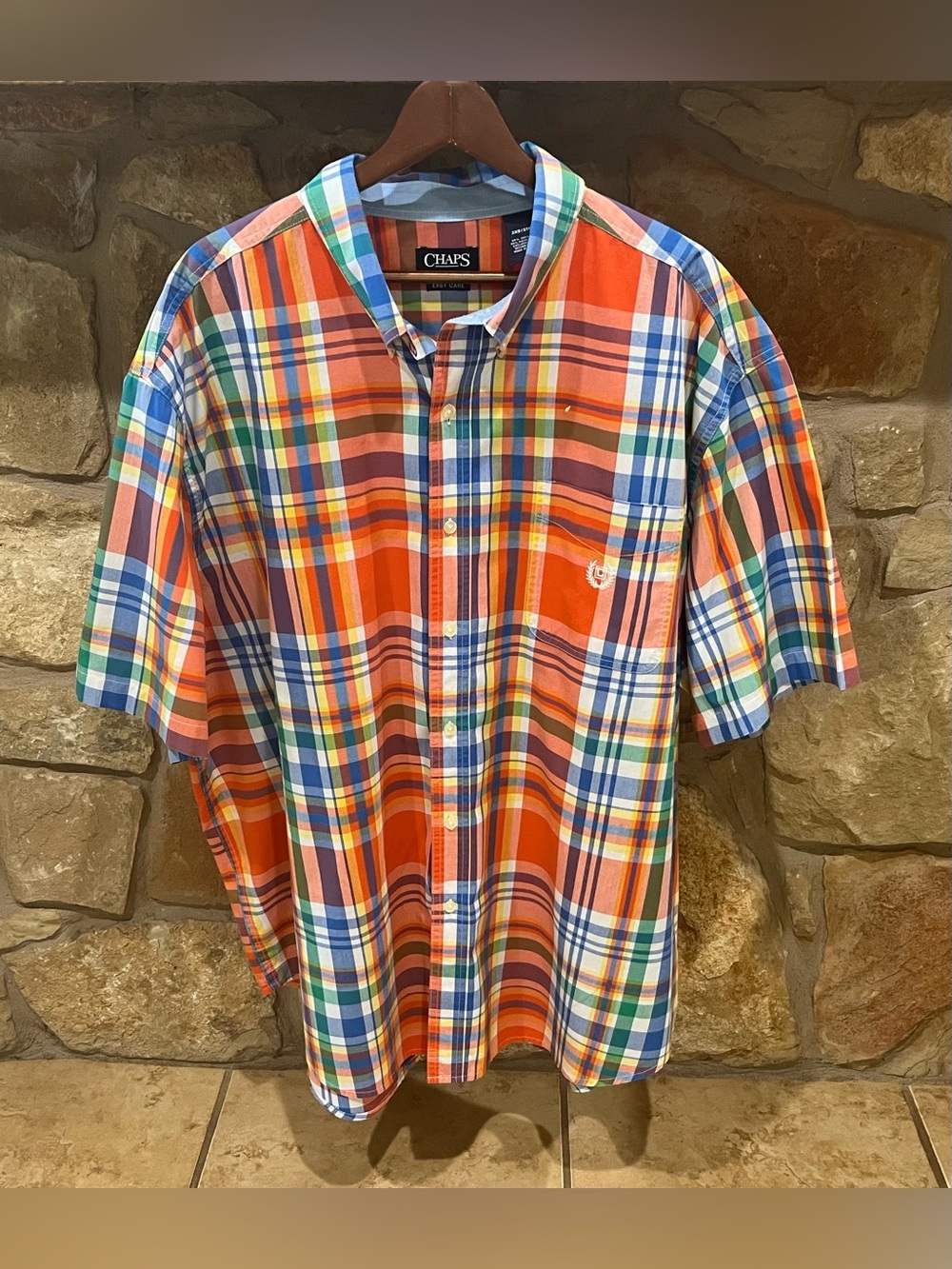 Chaps Plaid Button Down Shirt Big Men’s Size 3XB Easy Care Summer Colors